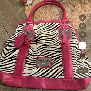 Stunning Pelle Studio Pink Leather & Zebra Calf Hide Purse. Unique - EUC